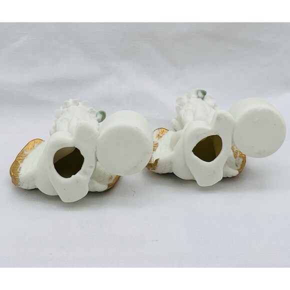 Vtg Cherub Angels 2 Candlestick Holders Ceramic Ivory Bisque 3" w/ Floral Crown - Picture 12 of 12